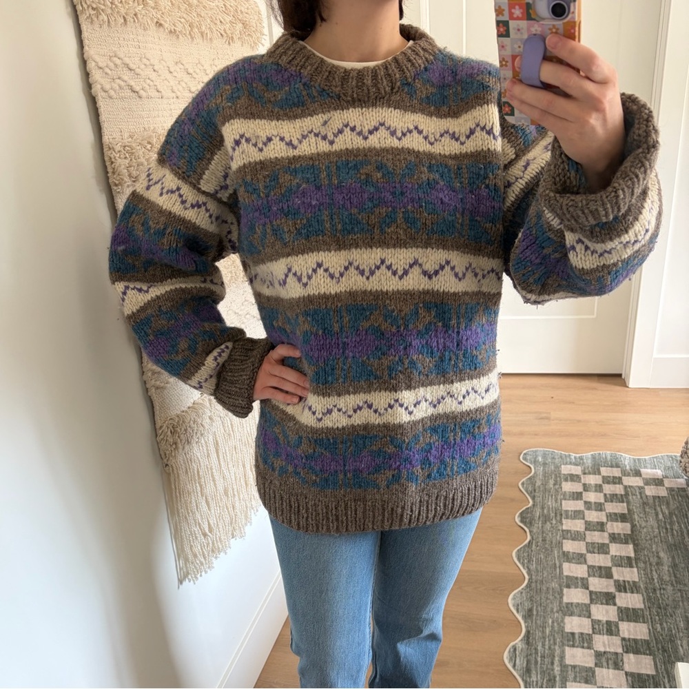 Wool Purple Multicolor Patterned Sweater Large - Picture 10 of 10